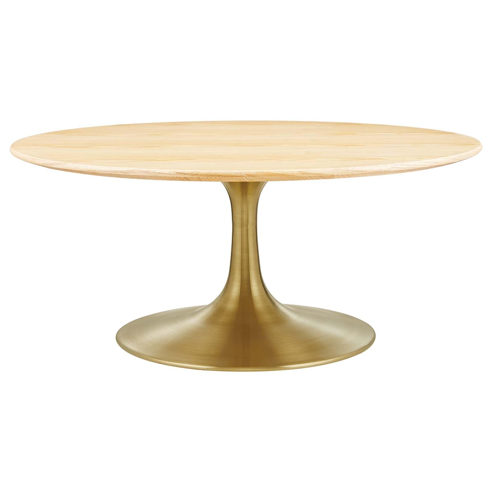 Modway Lippa Round 36" Wood Grain Mid-Century Modern Coffee Table, Gold Natural